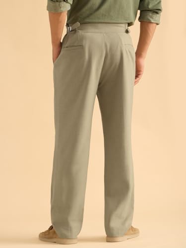 Image of The Souled Store: Gurkha Pants Men and Boys Solid Polyester Blend Straight Fit Adjustable Waistband 4-Way Stretch Wrinkle Resistant Pleated Front Trousers