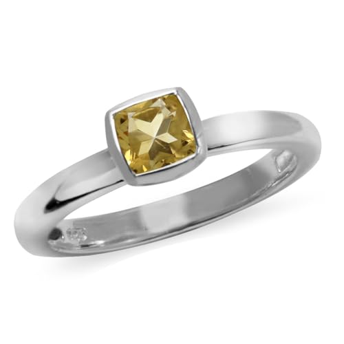 Image of Silvershake 5MM Cushion Shape Birthstone Gemstone White Gold Plated or Yellow Gold Plated 925 Sterling Silver Stackable Bezel Set Solitaire Ring Jewelry for Women