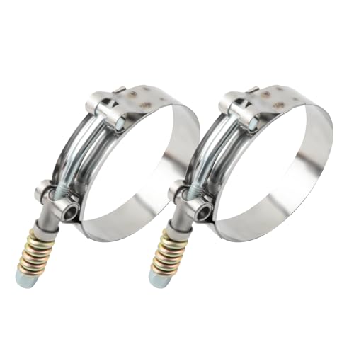 Image of 2PCS T Bolt Hose Clamp with Reinforced Spring,Stainless Steel Heavy Duty Hose Clamps Adjustable Range 2.75"-3"(70-78mm),Universal T-Bolt Hoses Clamps for Turbocharger/Hoses/Pipe (2.75"-3"(70-78mm))
