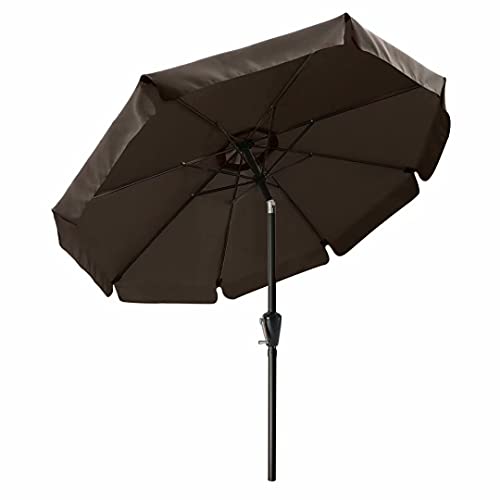 Image of ABCCANOPY 10ft Scalloped Patio Umbrella, Outdoor Table Umbrella with Tilt and Crank, Fiberglass Ribs Deck Umbrella for Patio, Pool, Garden, Picnic (Brown)