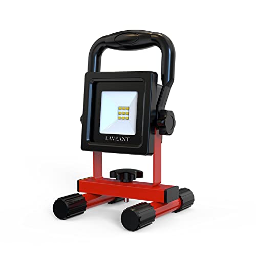 LAVEANT Rechargeable LED Work Lights,10W 2200mAh,600Lumens Portable Tiltable Waterproof Flood Lights with Stand, Men Tools for Outdoor Garage Emergency(10W RED)