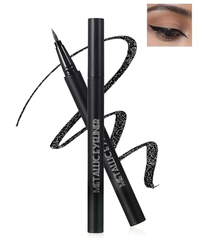 Metallic Shimmer Liquid Eyeliner, Glitzer Wasserfest Kajalstift Schwarz, Langanhaltend Funkelnd Eyeliner Stift, Ultrafeine Feder, Leicht zu Bedienen, Hochpigmentiert Wischfest Make-up für Frauen-10