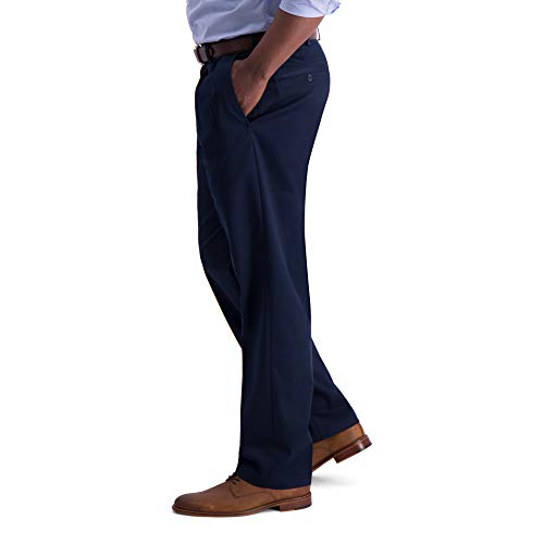 Haggar mens Iron Free Premium Khaki Classic Fit Pleat Front Expandable Waist Casual Pants, Dark Navy, 40W x 29L US - image 2