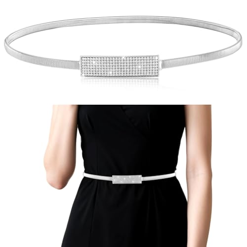 Lusofie Metall Taillengürtel Damen Dünne Hüftgürtel Silber Modisch Stretch Gürtel Verstellbarer Schmal Elastisch Strass-Kleidergürtel Kettengürtel Kleid Cinch Für Kleider