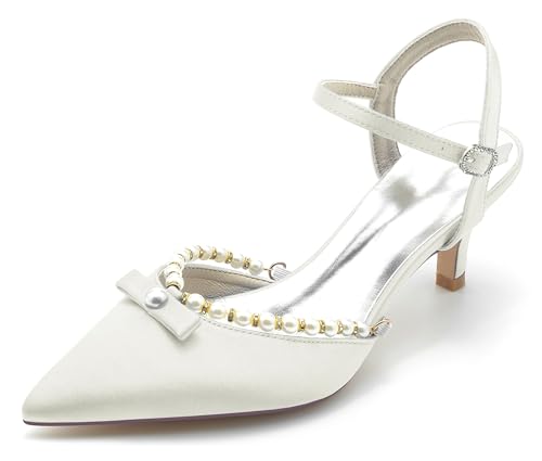 Minishion Womens Dressy Shoes for Wedding Slingback Low Heel Evening Formal Pumps Mules with Pearl BR038