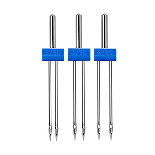CHICIRIS Juego de 18 Agujas Gemelas para Máquina de Coser, Agujas Dobles de Acero Inoxidable para Máquinas de Coser, con Enhebrador de Caja de Plástico, para Entusiastas de la Costura