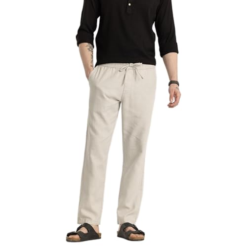 Image of SNITCH Martino Cream Plain Slim Fit Trousers