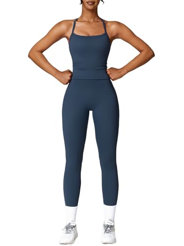Listado de Conjuntos deportivos para Mujer , tabla con los diez mejores. 50 ABOCIW - Conjunto de entrenamiento para mujer, 2 piezas, brasier deportivo acolchado, parte superior sin mangas, leggings de cintura alta, ropa de gimnasio, yoga, entrenamiento,...
