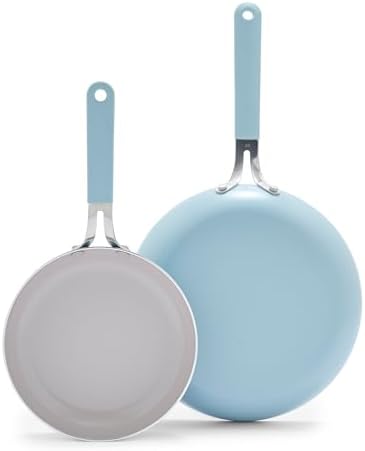 GreenLife 8” & 10” 2 Piece Nonstick Ceramic Frying Pan Set, Lightweight Healthy PFAS-Free Skillets, Dishwasher & Oven Safe, Durable Body, Silicone Stay-Cool Handles, Easy Release, Blue Haze - Thumbnail 2