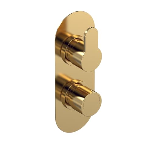 Image of nuie ARV8TW02 Arvan | Modern Bathroom Concealed Round Twin Thermostatic Shower Valve with Diverter, 215mm, Brushed Brass