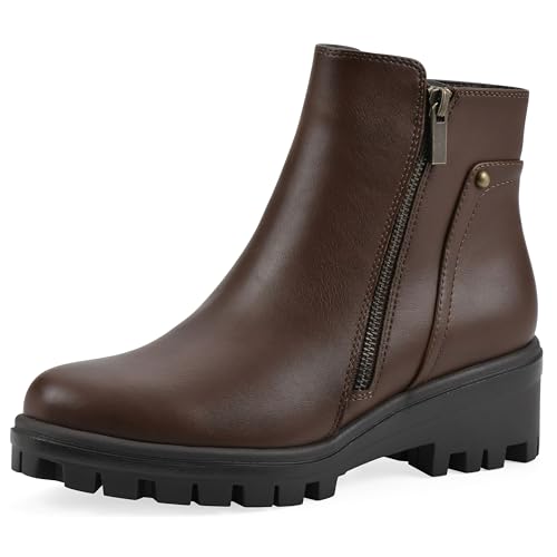 WHITE MOUNTAIN Women's Tahj Lug Sole Bootie, Mocha Faux Leather, 6 M