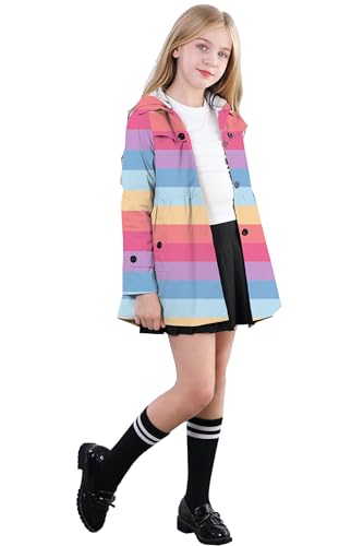 Image of Betusline Girl's Single Breasted Trench Coat Hooded Dress Coat Outerwear, 2-14 Years