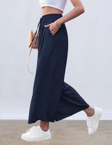 Image of ZJCT Wide Leg Palazzo Pants for Women Summer Beach Pants Flowy Loose Casual Lounge Pajama Yoga Pants with Pockets