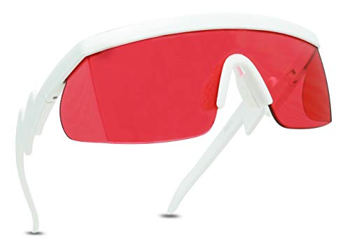 ShadyVEU Semi Rimless Red Translucent Lens Sports Performance Sunglasses White Half Frame ZigZag Arms Utility Goggles