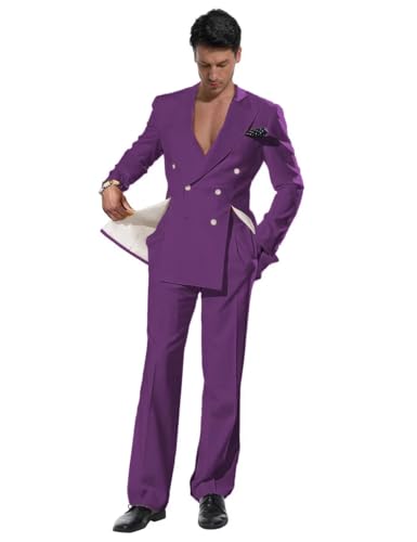 Formal Suits for Men 2 Piece Double Breasted Peak Lapel 4 Button Blazer Suits for Men Solid Tuxedo Party Prom Mens Suit