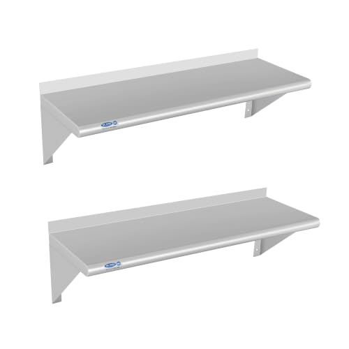 Image of HARDURA 2 Pack Stainless Steel Shelf 12 inch X 36 inch, 180LB Commercial Wall Mount Metal Shelving with Backsplash and Brackets for Kitchen, Restaurant, Laundry Room and Home