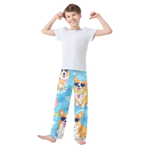 Corgi Dog Pineapple Boys Long Pants Soft Trousers Elastic Waist Kids Lounge Bottoms with Pockets S-XL3