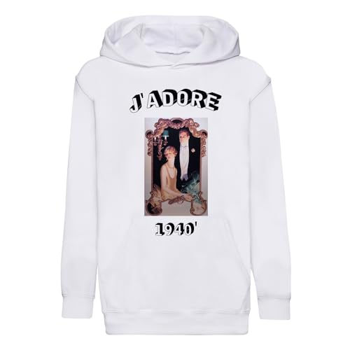 Sweat à capuche enfant J'adore 1940 vintage retro noir en coton premium