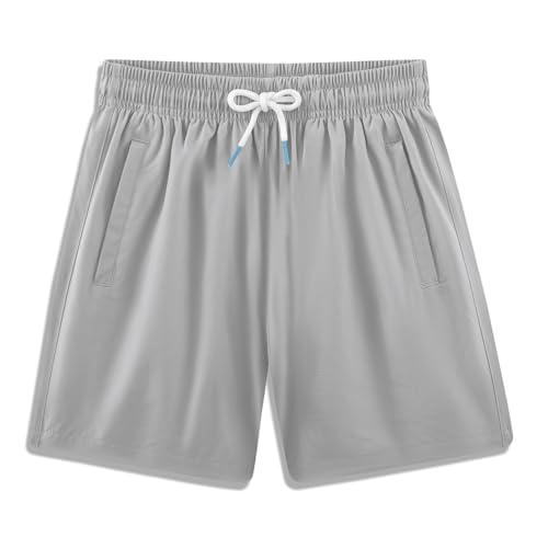 BloomBuddies Boys Shorts Athletic Basketball 2 in 1 Shorts with Zipper Pockets Golf Running Workout Sports Gym Quick Dry Grey