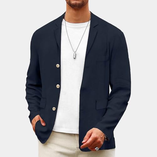 Mens Casual Blazers Cotton Line Buttons Sport Coats with Pockets Plus Size Lapel Long Sleeve Jackets Travel Walking2