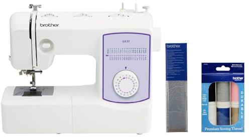 Image of Brother GX37 37-Stitch Sewing Machine, and SASEW6 6-Piece Premium Sewing Thread Pack, SA520 Water Soluble Stabilizer | 37 Stitches, 1-Step Buttonhole, Auto Needle Threader, 6 Feet, (6 Piece)