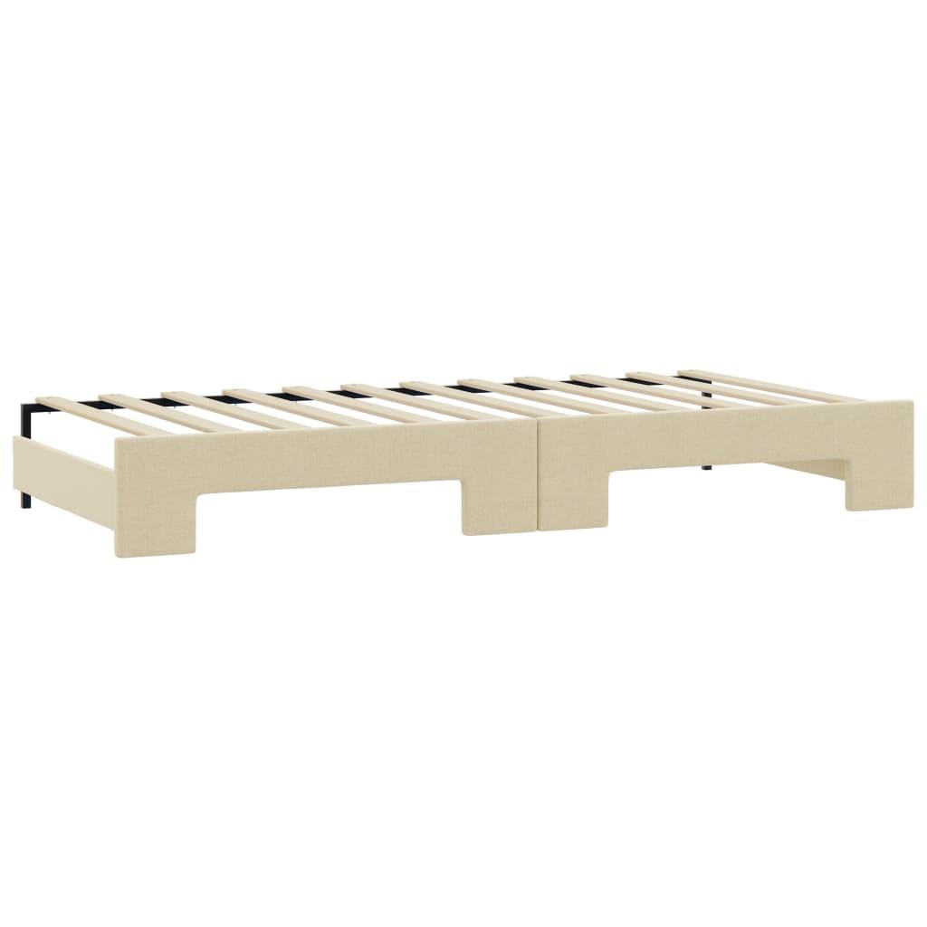 Łóżko dzienne wysuwane z szufladami, kremowe, 80 x 200 cm, obicie materiałowe, sofa do spania z 2 materacami, wytrzymała rama łóżka, meble do sypialni