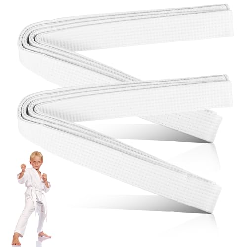 worahroe 2 cinturones de judo de color blanco, 260 cm, de mezcla de algodón y poliéster de alta calidad, resistentes y transpirables, ideales para taekwondo, karate, judo y aikido, para niños y