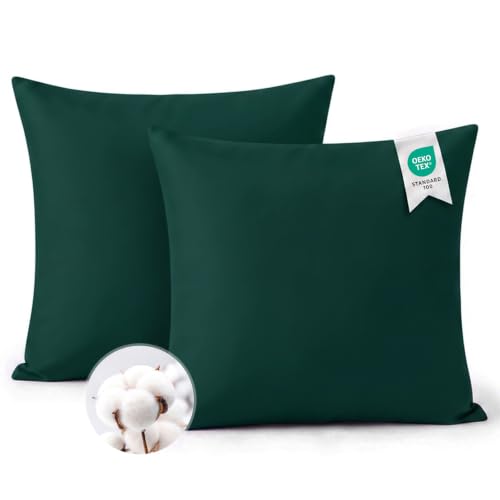 Aisbo Kissenbezug 80x80 Baumwolle 2er Set - weiche Kopfkissenbezug 80 x 80 Dunkelgrün mit Reißverschluss, 80x80cm Pillow Cover Pillowcase – Ansicht 1