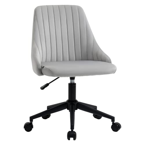 BASETBL Bürostuhl ohne armlehne, Schreibtischstuhl Computerstuhl Drehstuhl Arbeitshocker mit Wippenfunktion höhenverstellbar, Samt Grau Cover