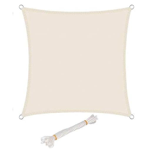WOLTU Voile d'ombrage carré 4x4 m Imperméable Anti 93% UV résistant à l'eau Protection Contre Le Vent Polyester avec Protection UV pour Jardin terrasse Camping Crème