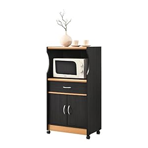 HODEDAH IMPORT Microwave Cart with One Drawer, Two Doors, and Shelf for Storage, Black-Beech.