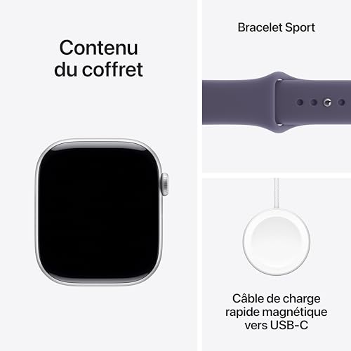 Apple Watch Series 11 [GPS 46 mm] Montre connectée avec boîtier Argent et Bracelet Sport Brume Violette. Score de Sommeil, Moniteur d’activité, Suivi de la santé, écran Toujours activé