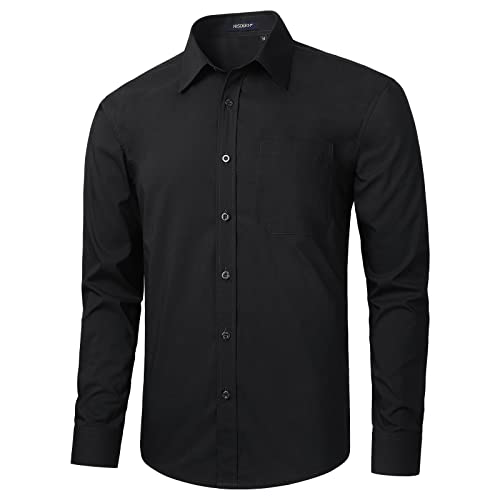 Image of HISDERN Mens Business Dress Shirts Long Sleeve Casual Button Down Shirt Formal Inner Collar Contrast Shirt for Men Wedding