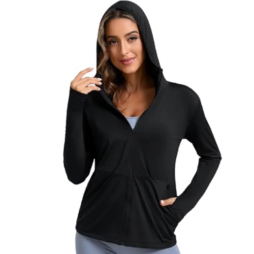 Image of ELEG & STILANCE Women's UPF 50+ Lightweight Athletic Jacket UV Sun Protection Full Zip Cooling Hoodie Long Sleeve Sunscreen Protective Clothing for Women for Outdoor Hiking