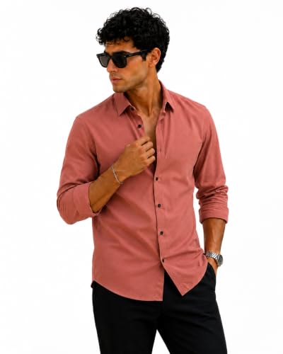 Image of Zilcon Men's Solid Coffee Brown Casual Cotton Blend Shirt