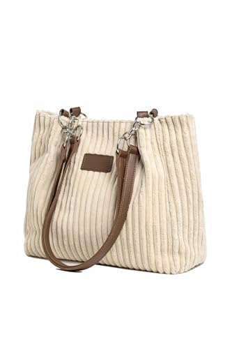 Ulisty Femmes Velours côtelé Cabas Décontracté Sac Tote fourre-tout Quotidien Sacs portés épaule Sac de courses mode Sac à main beige