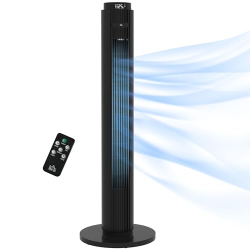 HOMCOM Ventilador de torre, temporizador de 12 horas, modo de espera, 4 modos y 3 velocidades, ventilador de torre, 70° oscilante para casa, dormitorio, oficina, negro