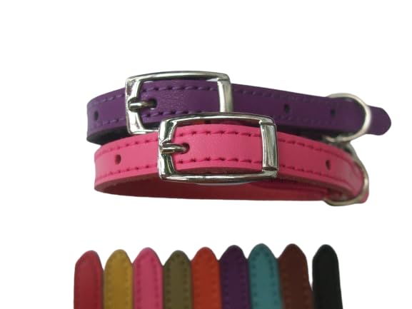Cat Collar 2 pack set Real Leather Elasicated Safety Elastic bell, Pair Choose colours (Pink and Purple)