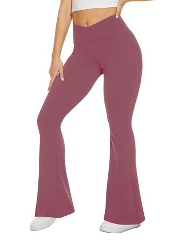 TNNZEET Black Flare Leggings for Women, Crossover Yoga Pants with Pockets Bootcut Flared Leggings