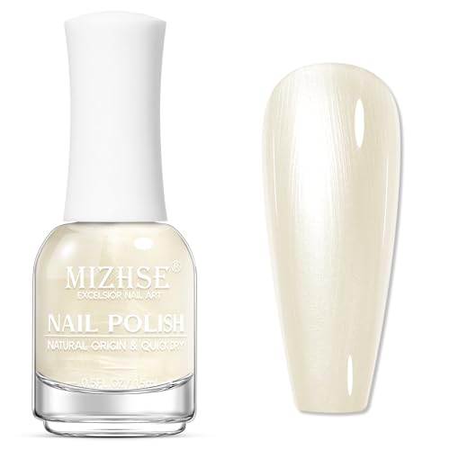 MIZHSE Pearlescent Milky White Nail Polish, Quick Dry Creamy White Pearl Nail Polish, Air Fast Drying 15ml Nail Lacquer Non Gel Oil-based Nail Art Manicure Home DIY