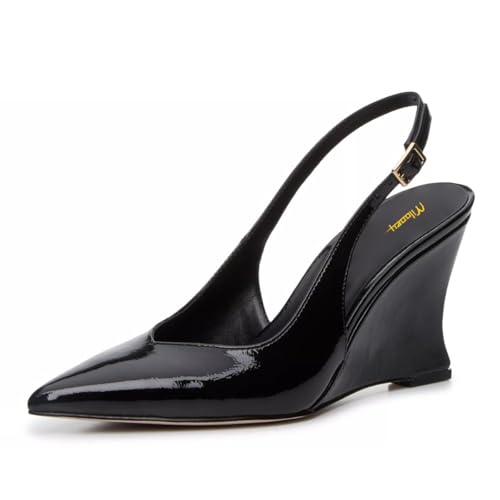 Milooey shoes Women Pointed Toe Slingback Pumps High Wedge Heels Buckled Strap Dress Shoes Size 4-16 US