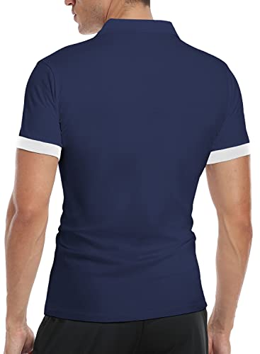 Kuyigo Men's Short Sleeve Polo Shirts Casual Slim Fit Basic Designed Cotton Shirts Medium Navy #TOP3
