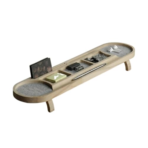 Image of Wooden Desk Organizer with Phone Stand, Multi-Compartment Stationery Holder, Natural Wood Finish (STYLE-5)