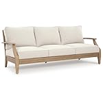 Signature Design by Ashley Carter Hall Outdoor Eucalyptus Patio Sofa with Cushion, Beige