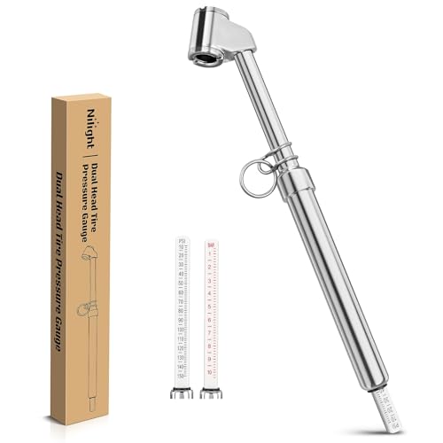 Image of Nilight Dual Head Tire Pressure Gauge Heavy Duty Truck Air Chuck Range 10-150PSI 1-10Bar Tire Pressure Checker Straight-On Tire Air Gauge Extended Tube for Semi Truck, RV, Car, Motorcycle