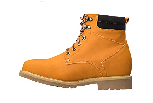 Image of CALTO Men's Invisible Height Increasing Elevator Shoes - Nubuck Brown Leather Lace-up Round-Toe Work Boots - 3.2 Inches Taller - K8821 - Size 6.5 D(M) US