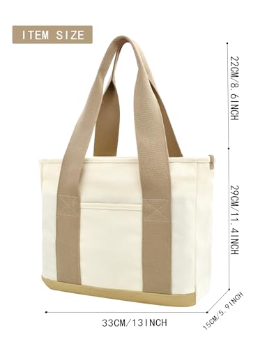 Image of TeeYee 16oz Canvas Tote Bag Casual Multi pockets Handbags Large Capacity Shopping Shoulder Bag with Pocket Bags Work Purses