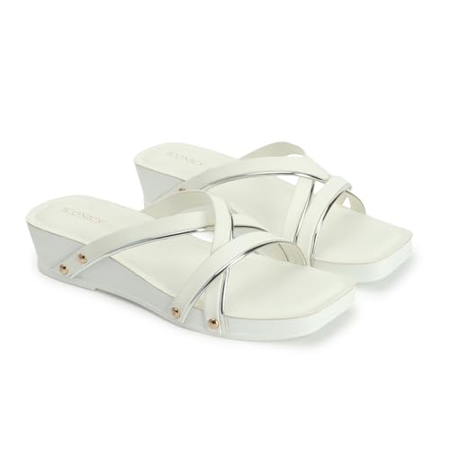 Image of Iconics Women's Fashionable Slip On Sandals Colour-White, Size-UK 8