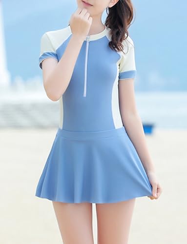 Image of SEAUR Girls Swimsuits Girls Rash Guard Bathing Suits Quick Dry Swimwear Zipper Front Swim Dress Kids Two Piece Swim Suit