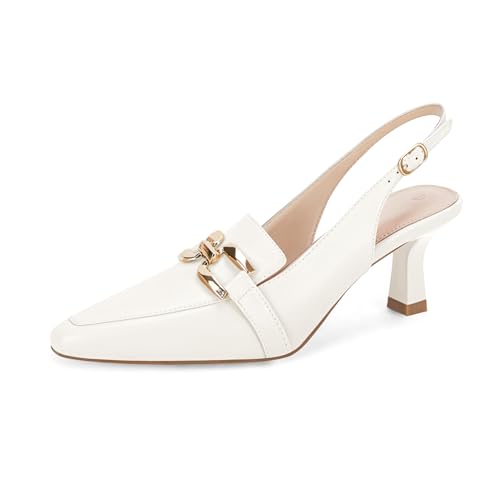 Image of Fashare Womens Slingback Heels Kitten Low Dress Shoes Closed Toe Metal Chain Elegant Work Pumps